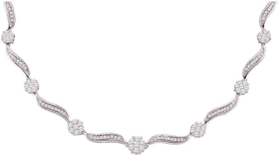 Dazzlingrock Collection 14K White Gold Womens Round Diamond Flower Cluster Luxury Necklace 2-1/2 Ctw